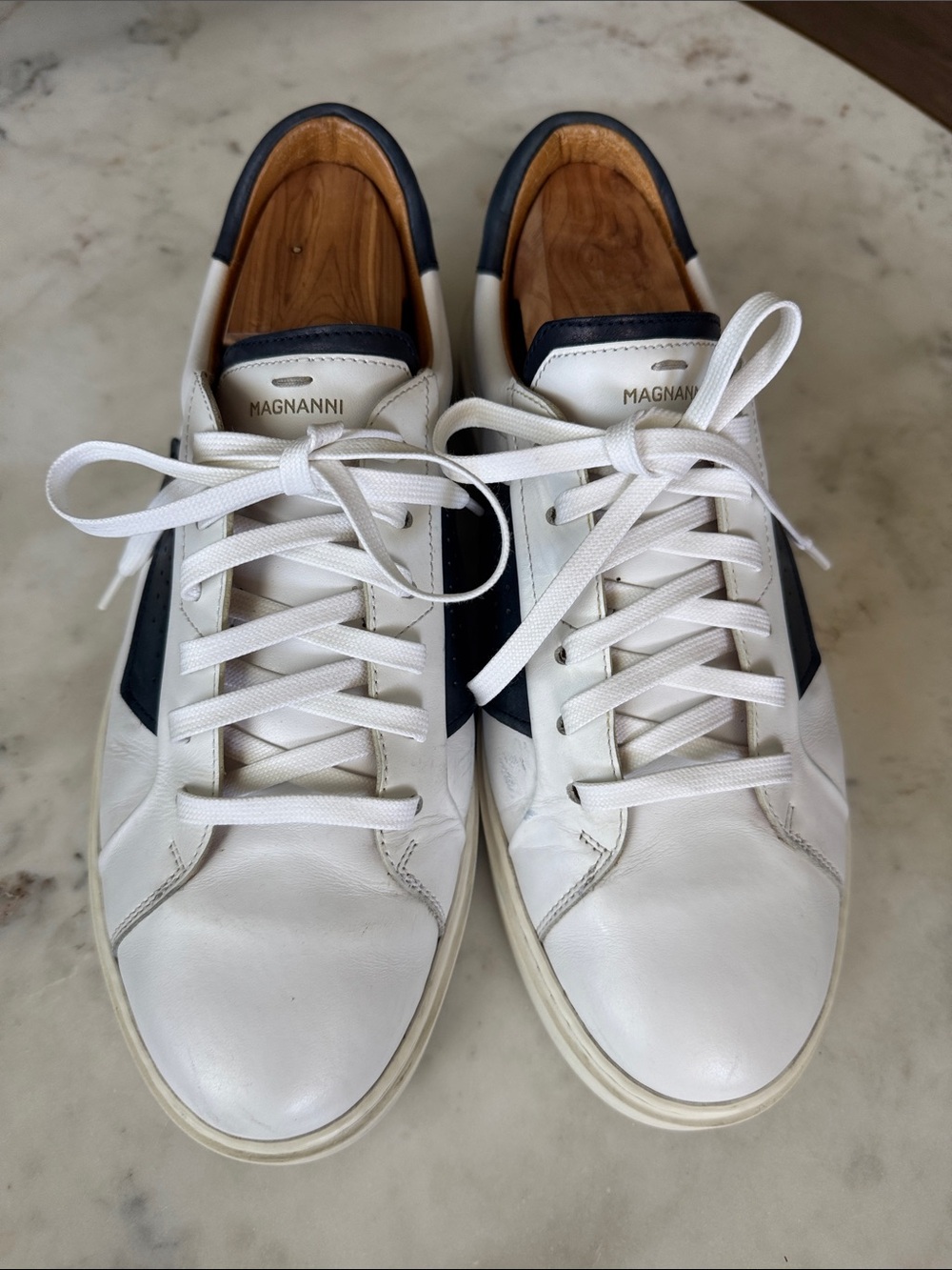 Magnanni White Sneakers with Black Heel Panel